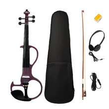 Электрическая Тихая скрипка темно-красный с канифольным Бантом Жесткий Чехол кабель для наушников, 4/4