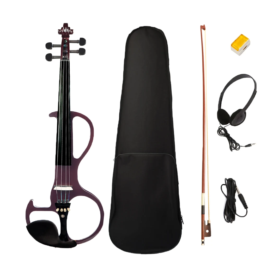

Electric Silent Violin Dark Red with Rosin Bow Hard Case Headphone Cable, 4/4