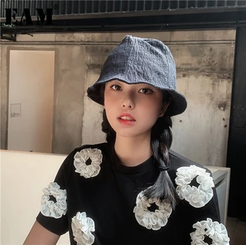 

[EAM] Women Black Pleated Solid Color Fishermen Hat New Round Dome Temperament Fashion Tide All-match Spring Autumn 2020 1T044