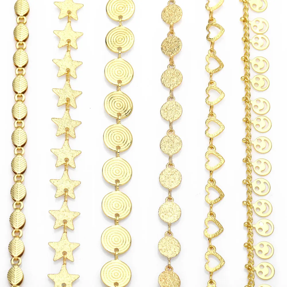 OCESRIO 10M Wholesale Copper Handmade Gold Plated Star Heart Chain for Necklace DIY Components for Jewelry Making cana018