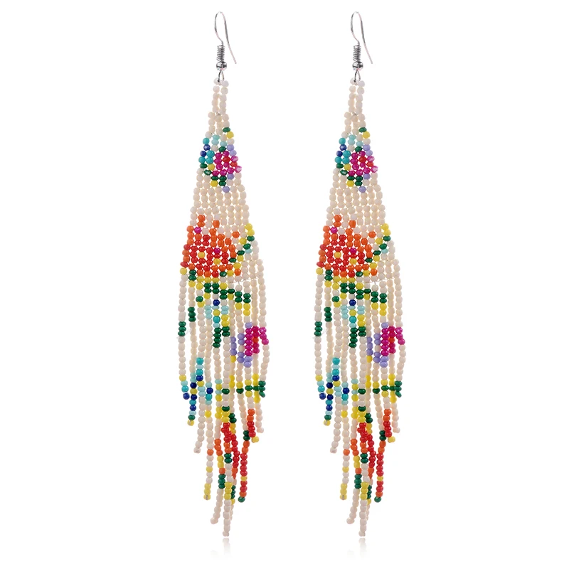 Vintage Ethnic Multi colors Long Drop Tassel Earrings For Women Earring Wedding Statement Fashion Jewelry Earrings Female