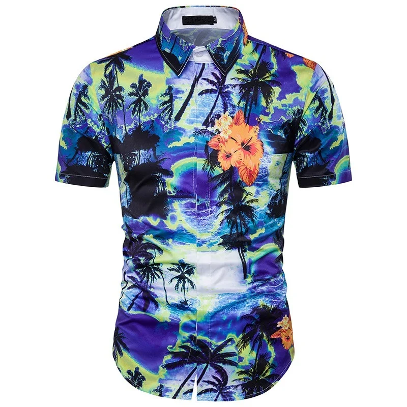 Мужская хипстерская пляжная гавайская рубашка с принтом птицы 2019 Повседневная приталенная рубашка с коротким рукавом Camisa Masculina мужская