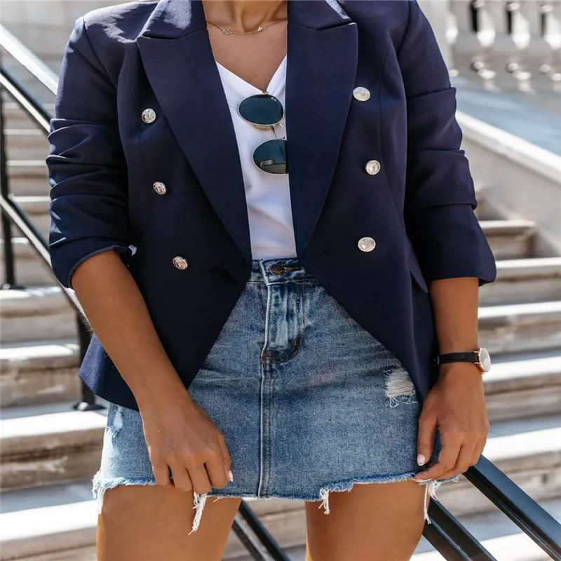 Fashion Women Button Lapel Blazers Autumn Winter Casual Suit Coat OL Work Jacket Office Lady Outwear Fashion Streetwear