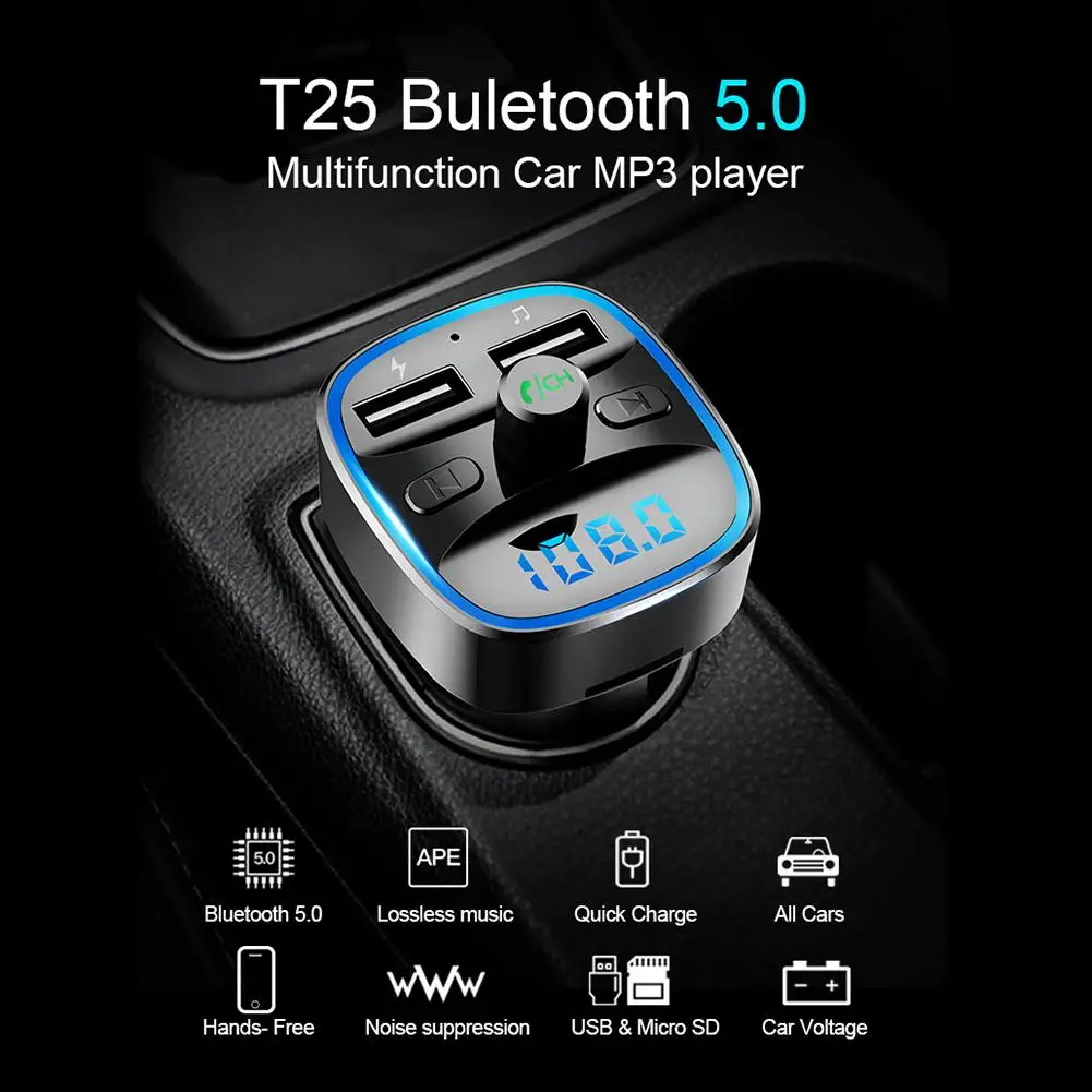 T25 Автомобильный MP3 музыкальный плеер Bluetooth 5,0 fm-передатчик Громкая связь вызов двойной USB автомобильный mp3-плеер