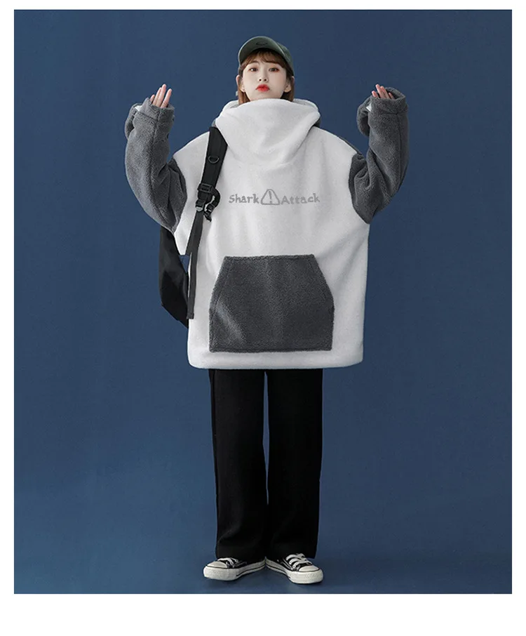 Christmas 2022 Oversized Hoodie Couple Outfit Lambswool Oversized Jacket Women Loose and Funny Clothes for Girl Kpop Warm Hoodie