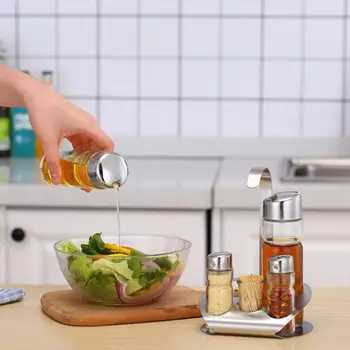 

5PCS Cruet Set With Toothpick Box Anti-dust Moisture-proof Seasoning Jar Stainless Steel Dining Table Counter Top Seasoning Box
