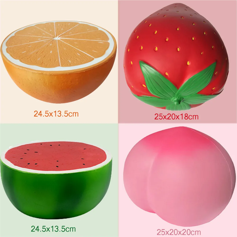 

Besegad Large Big Jumbo Fruit Squishies Slow Rising PU Squeeze Toys Lemon Watermelon Strawberry Peach Shape for Relieves Stress