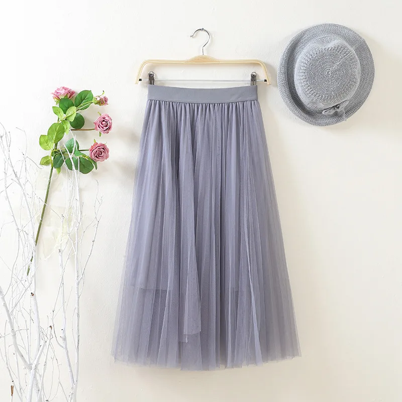 Новинка, сетчатая полиэфирная юбка, Женская Весенняя и летняя плиссированная юбка, высокая талия, одноцветная Женская юбка