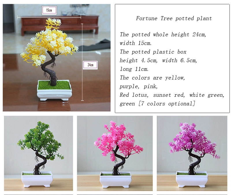 Flone Multi-style Artificial Plant Rose Bonsai Balcony Wedding Living Room Spring Decoration Fake Plants Plastic Bonsai (62-1) (1)