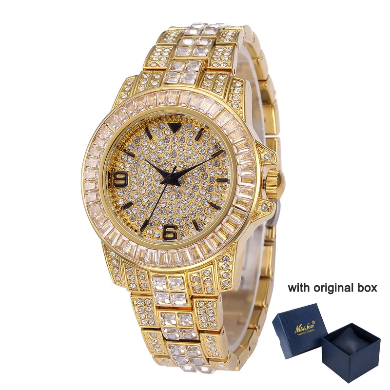 

Bling Iced Out Watches for Men Luxury Diamond Mens Quartz Watch 18K Gold Stainless Steel Male Clock Pave CZ Hip Hop Wristwatches