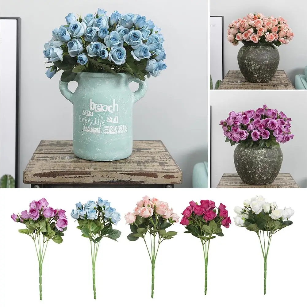

1Pc 15 Head Artificial Rose Flowers DIY Fake Flowers Wedding Party Festival Supplies Home Office Decoration No Vase