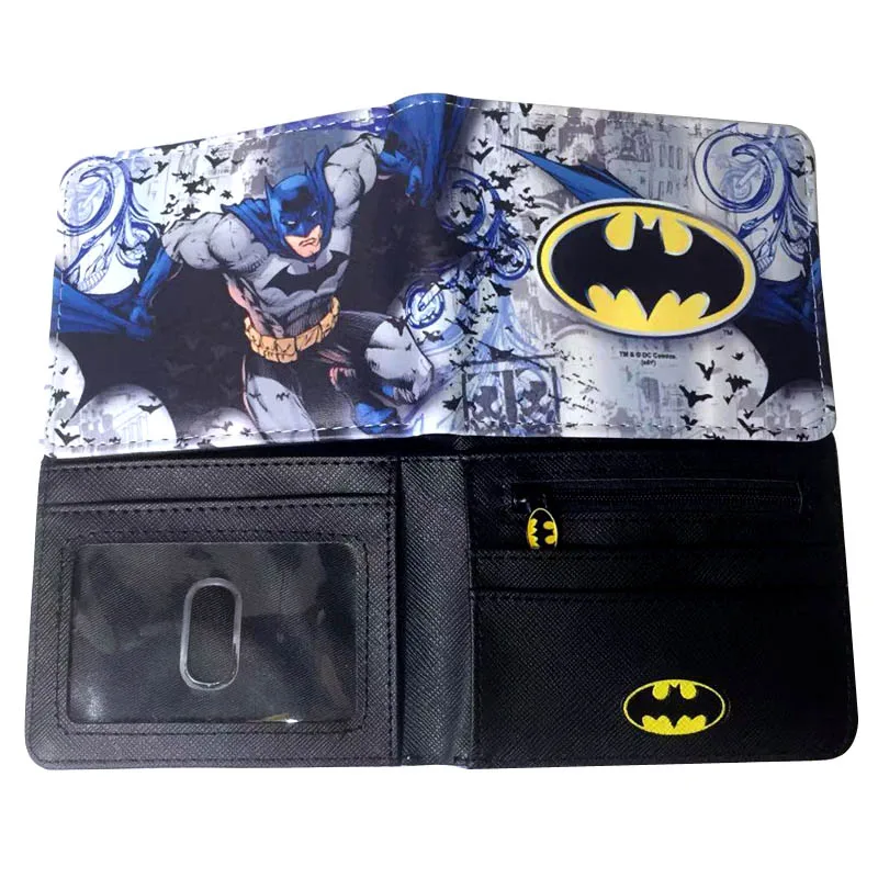 С рисунком из мультфильма Бэтмен "Лига правосудия" Кошелек комиксов символ Bi-Fold кошелек прозрачное отделение для удостоверения личности-слот для карт, на молнии, карман для монет