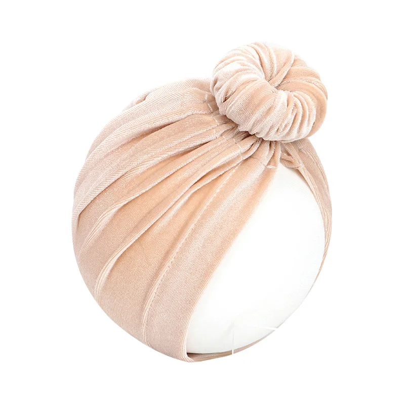 Beige velvet 14 цветов, детская шапка для девочек, бархатная зимняя шапка для детей, детская чалма, шапки, детская шапочка, аксессуары для малышей 6-36 месяцев - Цвет: Beige velvet