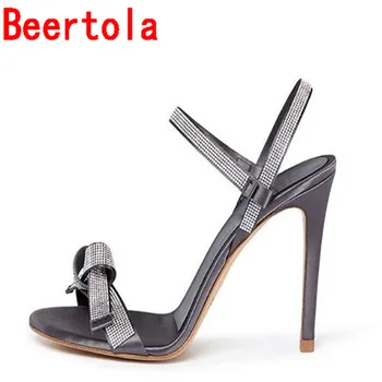 

Crystal bow-knot Women's Sandals Buckle Slingbacks high heel Large Size Summer Shoes Women open Toe Dress Shoes Women Pumps