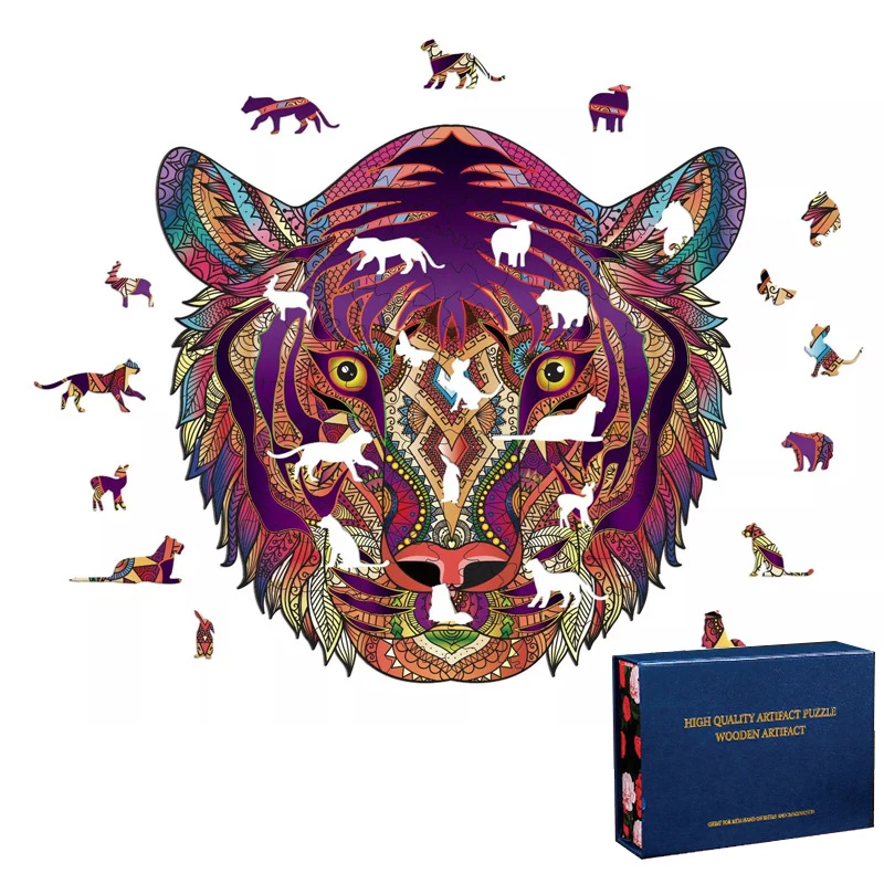 3D Wooden Puzzle Animal Lion Jigsaw Puzzles Gift For Adult Children DIY Animals Modeling Creativity Gifts Box Packaging | Игрушки и