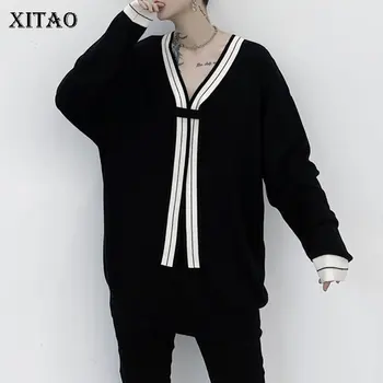 

XITAO Patchwork Hit Color Pullover Sweater Women 2020 Autumn Casual Fashion New Style Temperament All Match Women Clothes ZP3689