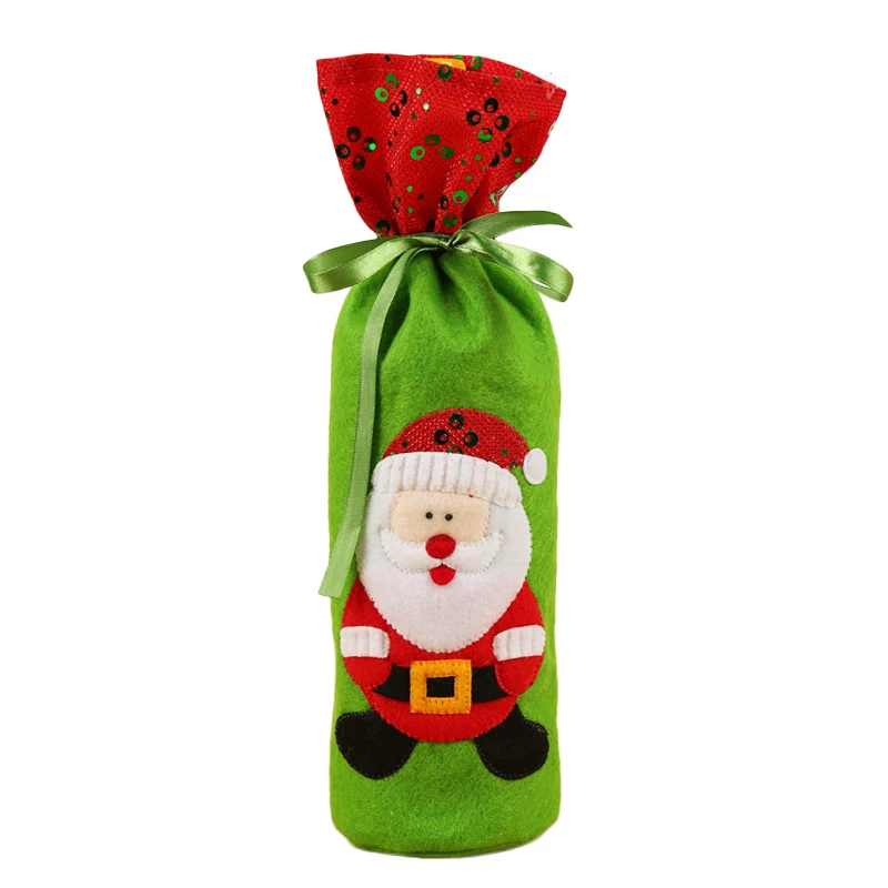 Christmas Red Wine Bottle Covers Sequin Embroidery Santa Claus Snowman Elk Red Wine Bottle Covers - Цвет: XOL0205B