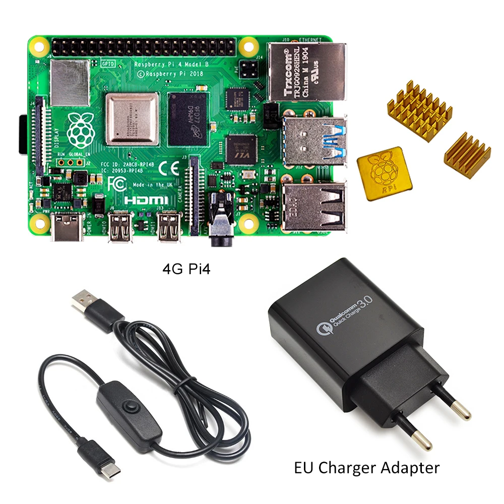  2019 new Original Raspberry Pi 4 Model B 2GB/4GB Starter Kit with power switch line EU/US Charger A