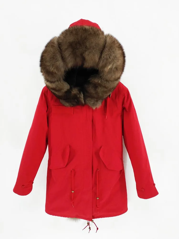 Woman's clothing solid ca sual coat Winter Jacket Real Fox Fur Collar faux fur lining Thick Warm Real Fur Coat Long Parka