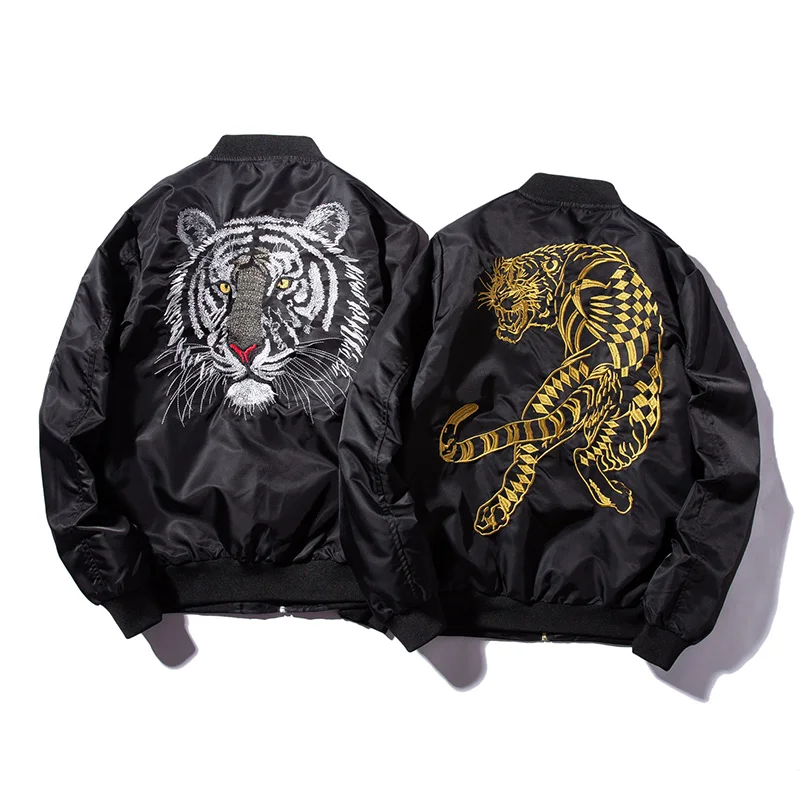 Mens Bomber Jacket Feather Embroidered tiger Flight Jackets Pilot Air Force Military Motorcycle Jacket Coat Men images - 6