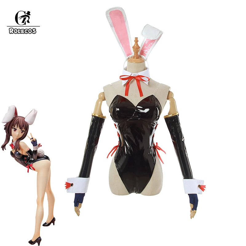 

ROLECOS Megumin Cosplay Costume KONOSUBA Gods Blessing On This Wonderful World Cosplay Sexy Bunny Girl Jumpsuits Cosplay Costume