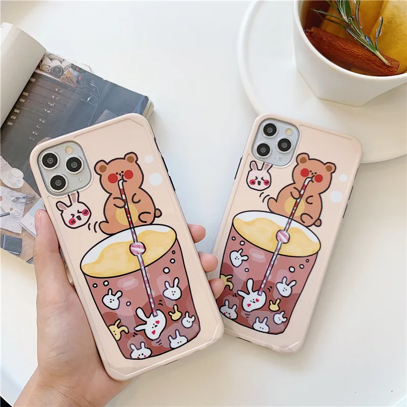 Милый чехол для телефона с молочным чаем и медведем iphone 11 11Pro Max XS MAX XR X 7 8 Plus