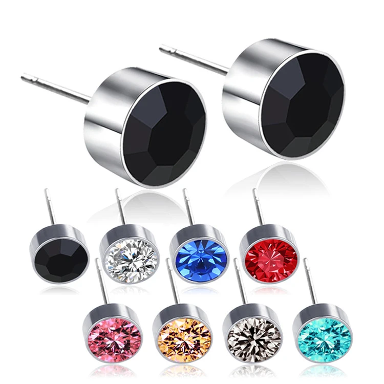 1 Pair 2 Piece Titanium Steel Round CZ Stud Earrings for Men Women Unisex Fashion Jewelry Wholesale Prices | Украшения и