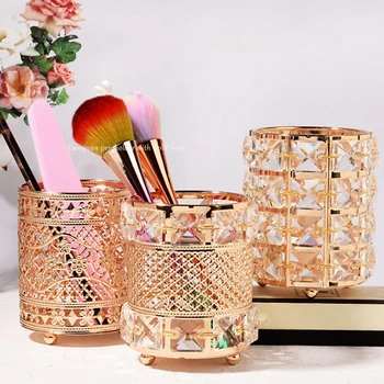 

Metal Makeup Brush Organizer office Desk Pen Holder Box Gold Cosmetic Storage Case High Quality Remote Control Holder Box