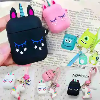 

For Airpods 2 Airpods Case Cute Cartoon with Key Ring Accessories Protective Silicon Case for Air Pods Wireless Earphone Cover
