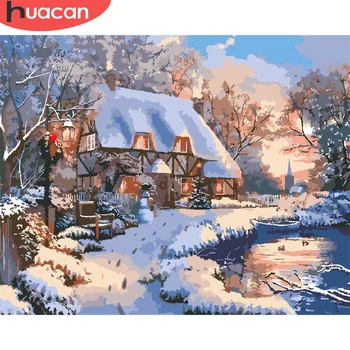 

HUACAN Painting By Number Winter House Drawing On Canvas HandPainted Art Gift DIY Pictures By Number Landscape Kits Home Decor