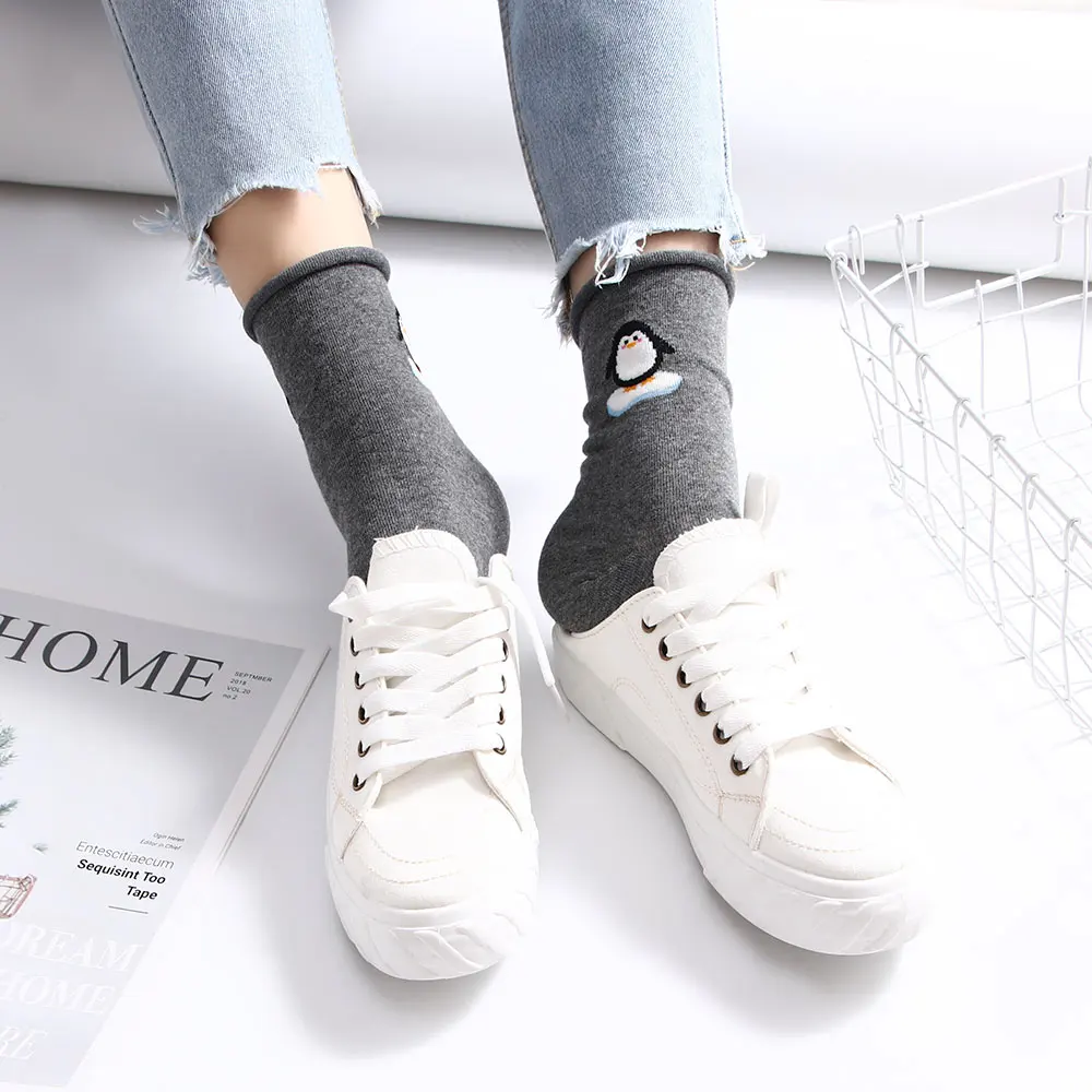 Женские короткие носки с забавными рисунками животных хлопковые дышащие до