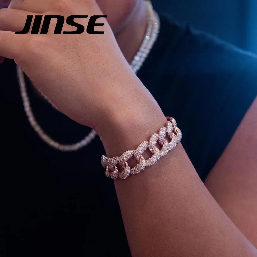 JINSE 18 мм Для Мужчин's проложить со льдом Циркон стразами браслет Heavly с блестками