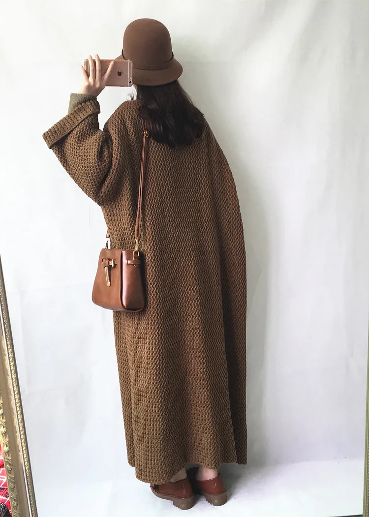 Women's Full Length Loose Knitted Cardigan Sweater Coat Outwear Long Sleeve Long Women Sweaters H02
