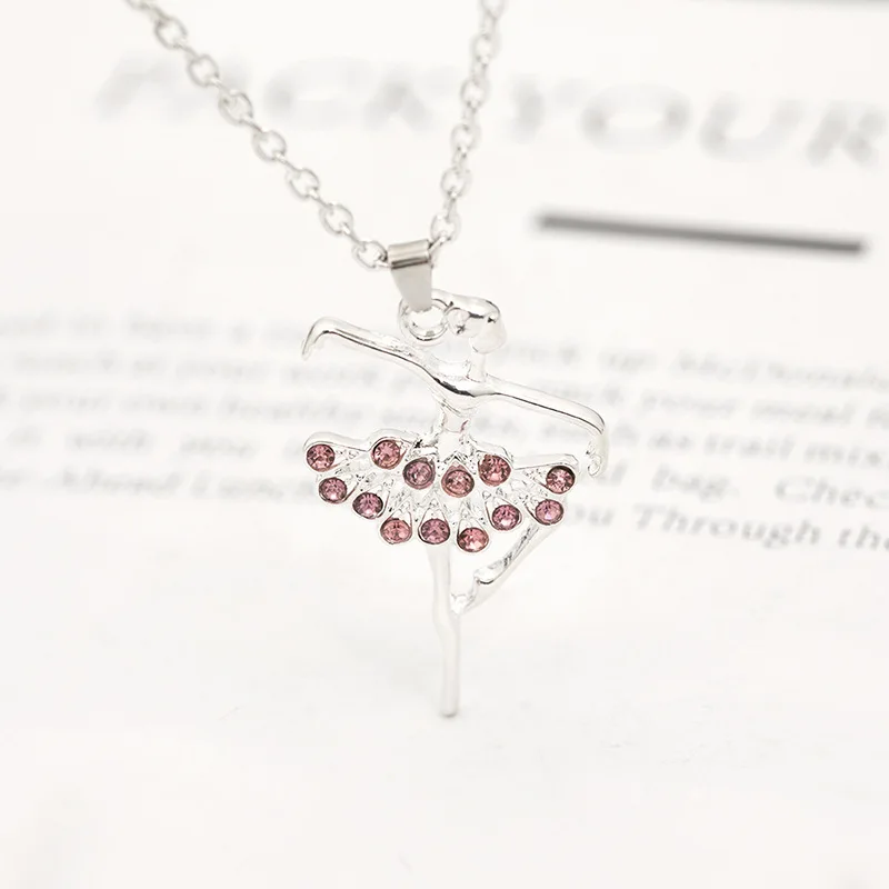 

30pcs Mother gift Character girl dancing ballet sports pendant necklace simple fresh pink zircon ballet clavicle chain jewelry