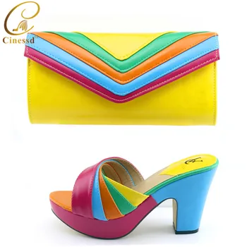

Decorated with Appliques Italian African Party Pumps Shoes and Bag 2020 Women Comfy Platform Sandal Shoes Elegant