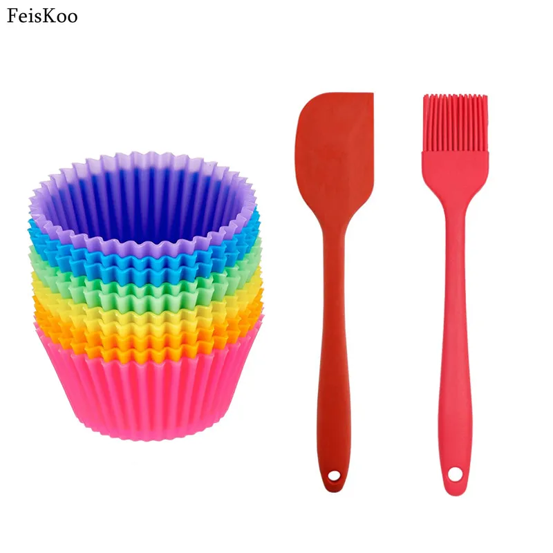 Reusable Silicone Cake Baking Cup Round Shape Cupcake Liner pan Muffin Mold/Muffin Cups Mold Spatula Oil Brush | Дом и сад