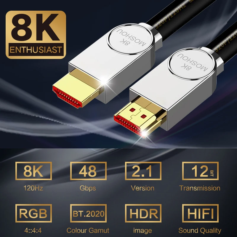 Certificated HDMI 2.1 Cable 100 Real 8K 4K 48Gbps Dolby Vision, HDCP 2
