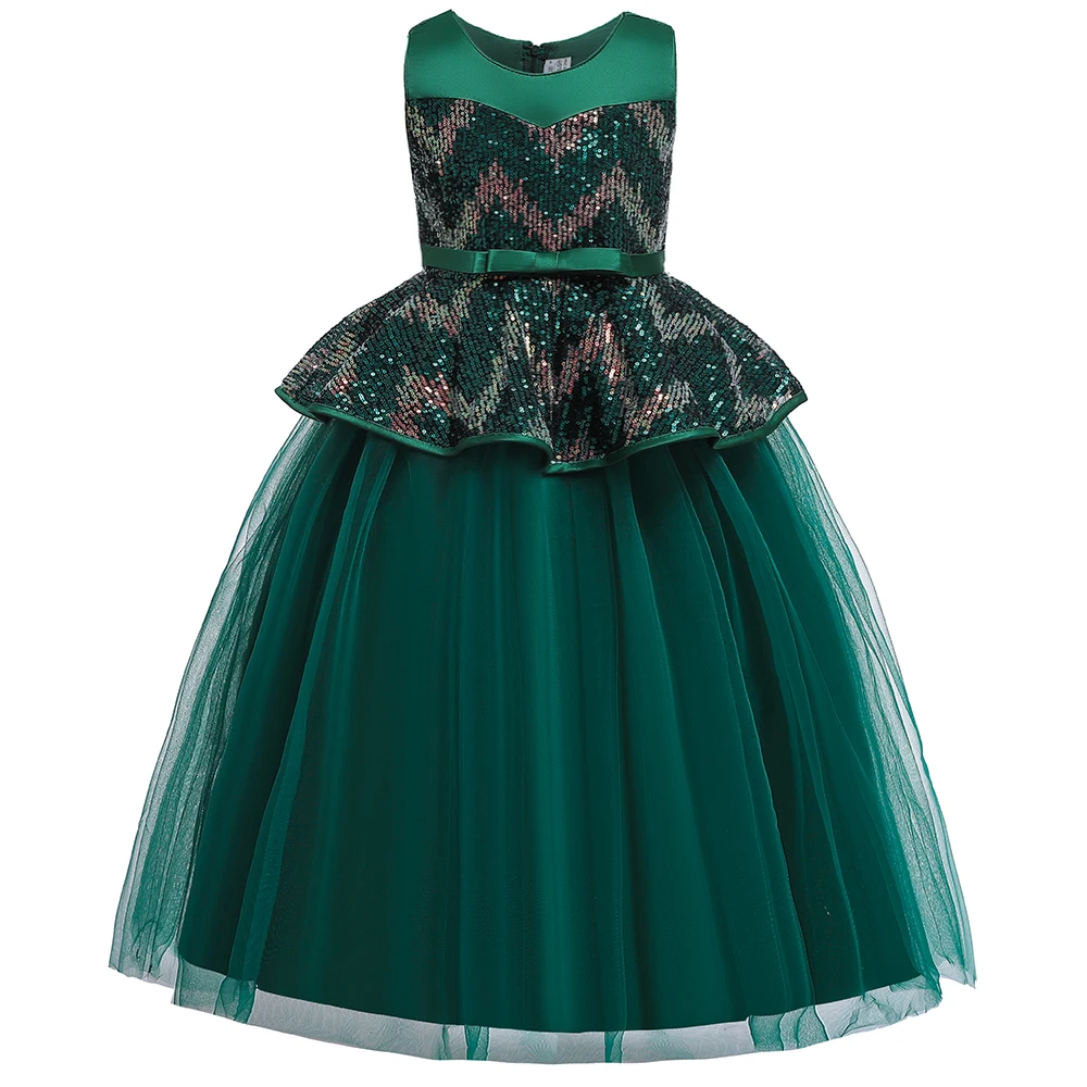 Детский костюм для девочек осеннее нарядное платье принцессы для девочек длинное свадебное платье без рукавов, миниатюрная юбка для танцев, праздничное платье для малышей - Цвет: green
