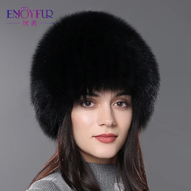 Женская вязаная шапка ENJOYFUR Русская Шапка Из Натурального Меха чернобурки на