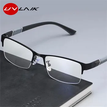 

UVLAIK Anti Blue Light Finished Myopia Glasses Frames Men Women Metal Half Frame Business Eyeglasses Short Sight Diopter