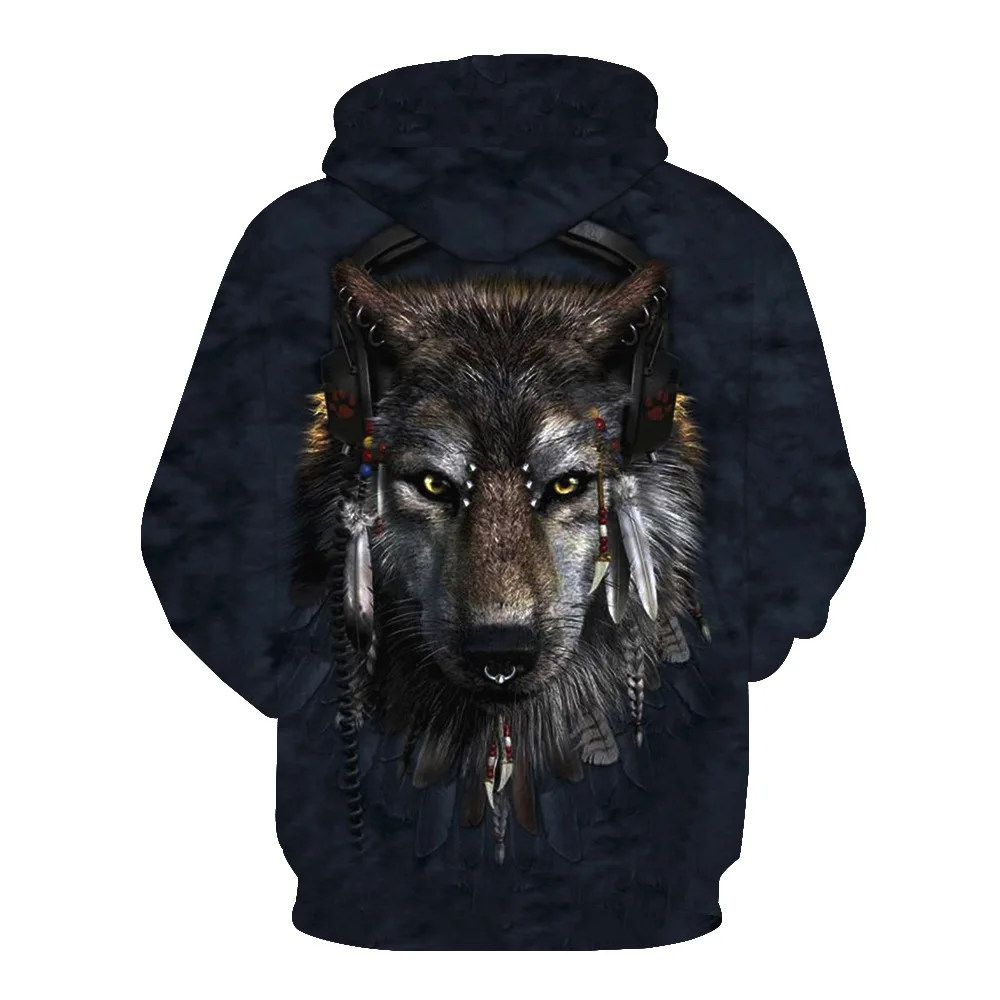 Волк воины печать шляпа карман Водолазка мужская мода шляпа мужская одежда толстовки