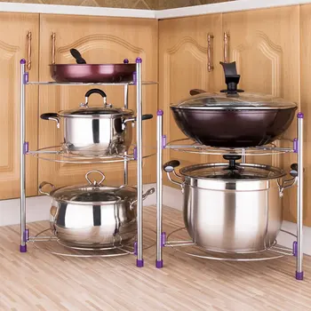 

2/3 Layers Kitchen Pot Rack Storage Holder Rack Pot Cookware Shelf Kitchenware Pan Cover Corner Storage Rack Shelf Organizer