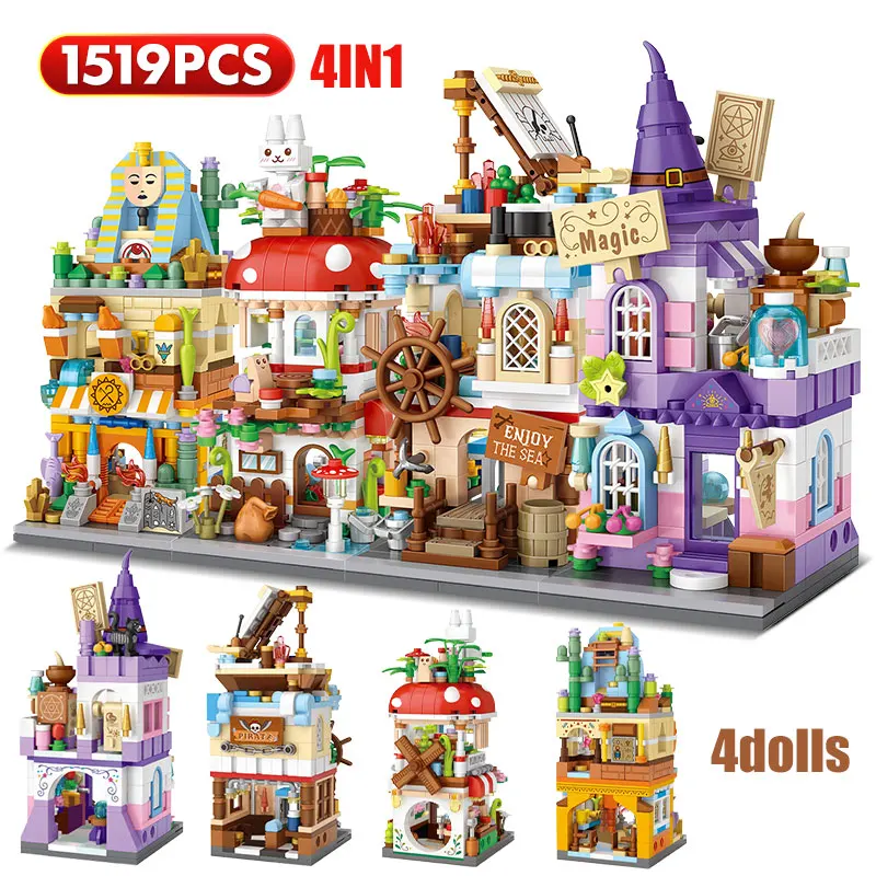 Mini City Street View Magic House Building Blocks Amici Figure Architettura Cottage Mattoni Giocattoli Per Regali Per Bambini