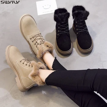 

SWYIVY Nubuck Round Toe Casual Winter Shoes Women New 2019 Warm Women Ankle Boots Short Plush Snow Boots Woman Fashion Booties