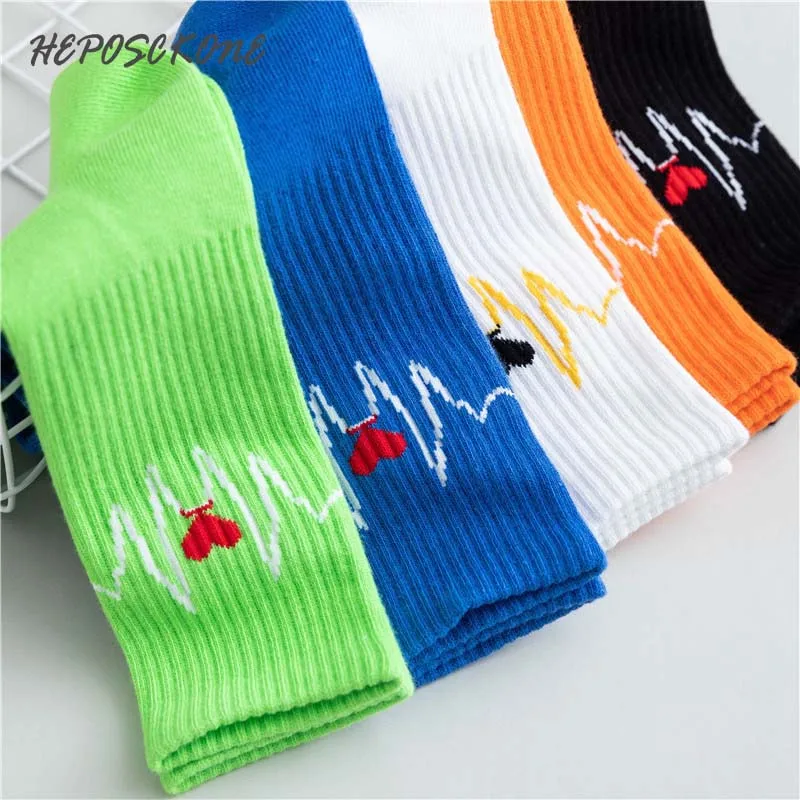 [HEPOSCKONE] новые высококачественные женские милые однотонные шелковые носки из хлопка на осень и зиму Модные женские носки с сердечком