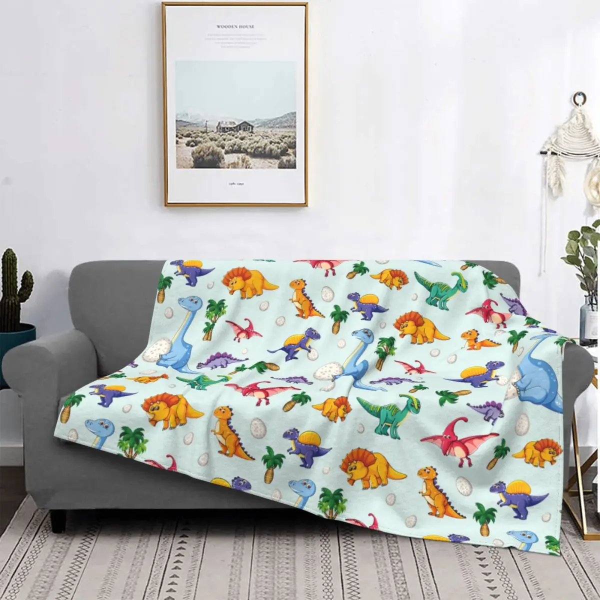 

Cute Dinosaur Blankets Velvet Spring Autumn Triceratops Multi-function Soft Throw Blankets for Bedding Couch Bedspreads