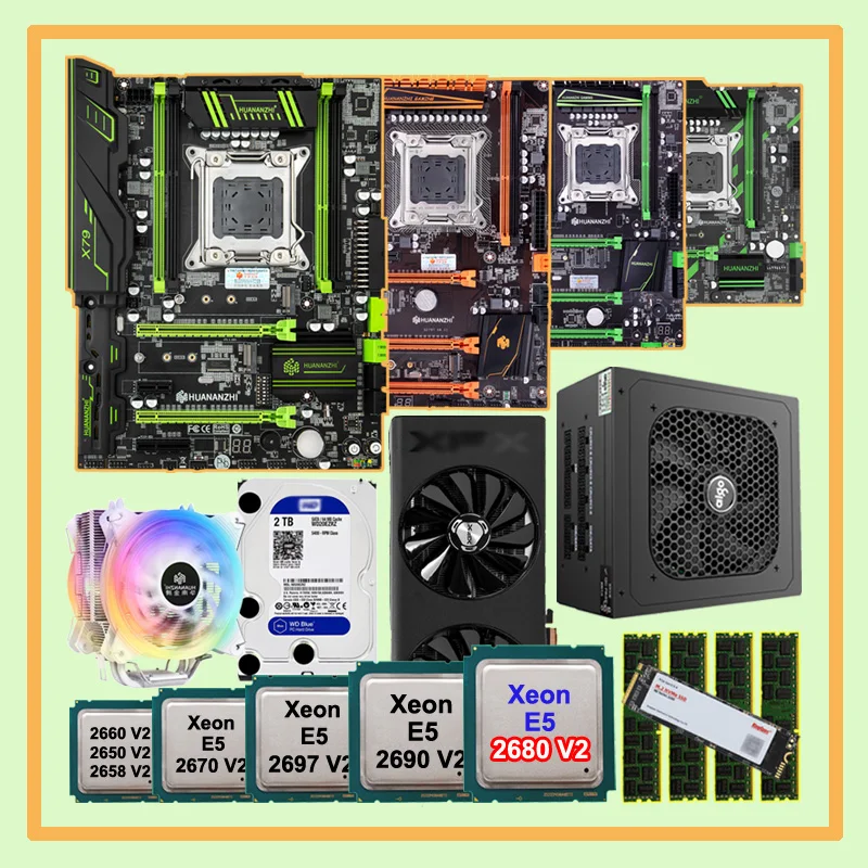 

Материнская плата HUANANZHI X79 Super, видеокарта RX6700XT 12 Гб 2680 Вт с ЦП Xeon 1866 V2 ОЗУ 64 ГБ (4*16 Гб) 512 RECC 600 ГБ SSD 2 ТБ HDD