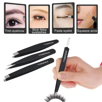 

Rosenice 4pcs Professional 401 Stainless Steel Slant Tip Tweezer Best Precision Eyebrow Tweezers Kit with Rubber Painted (Black)