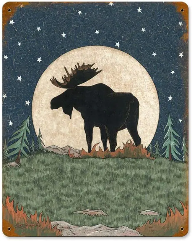 

Losea Moose Moon Retro Vintage Tin Signs, Wall Metal Posters Plaques, Home Bar Garage Man Cave Decor,12 x 8 Inches