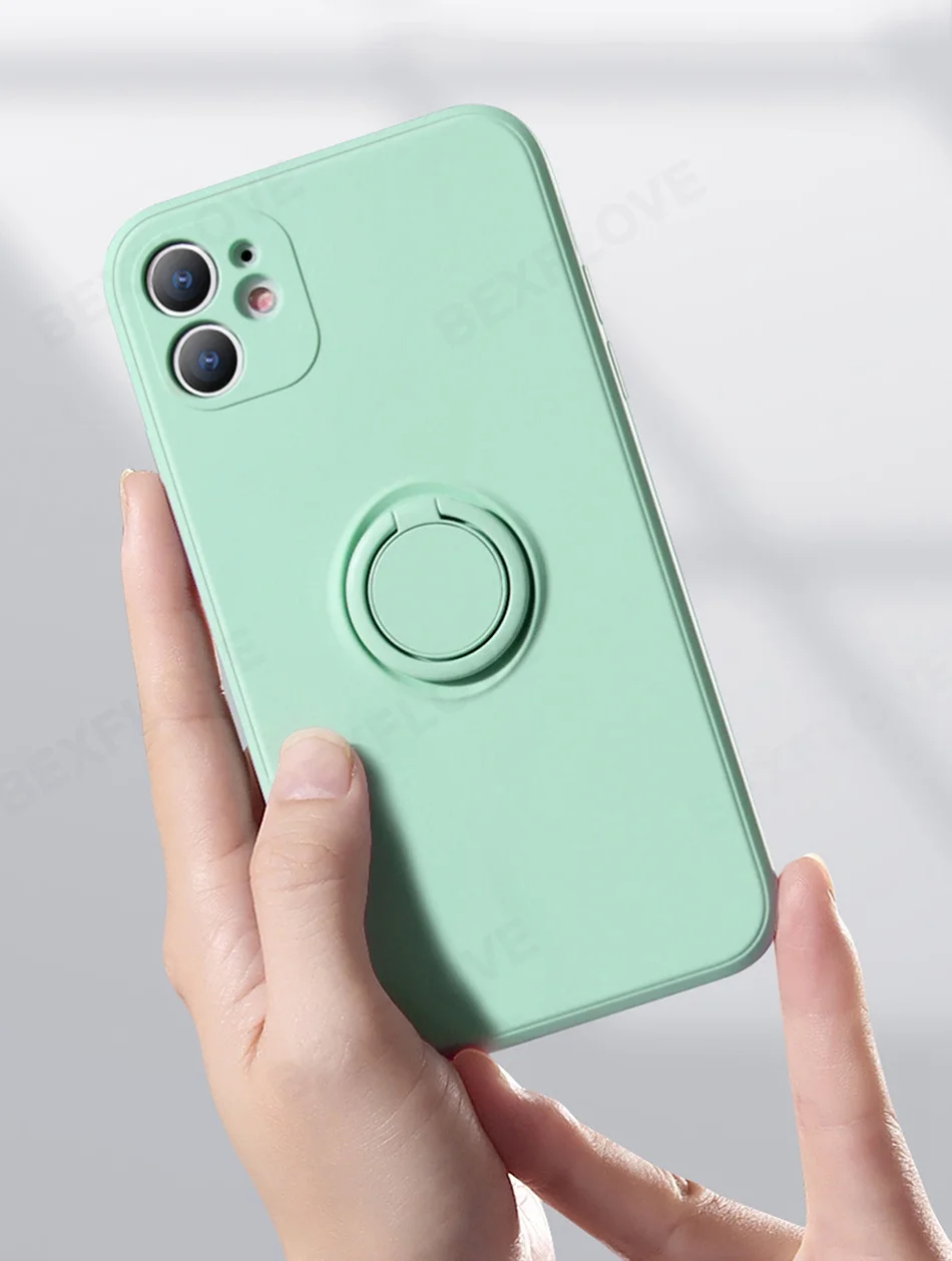 Ring Phone Case For iPhone 11 Pro XS Max XR X XS 7 8 Plus SE 2 2020 Cases Magnetic Liquid Silicone Car Holder Stand Cover Strap